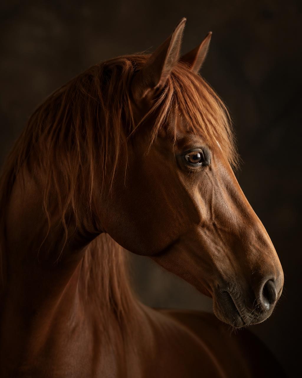 Portrait of a chestnut horse in soft light